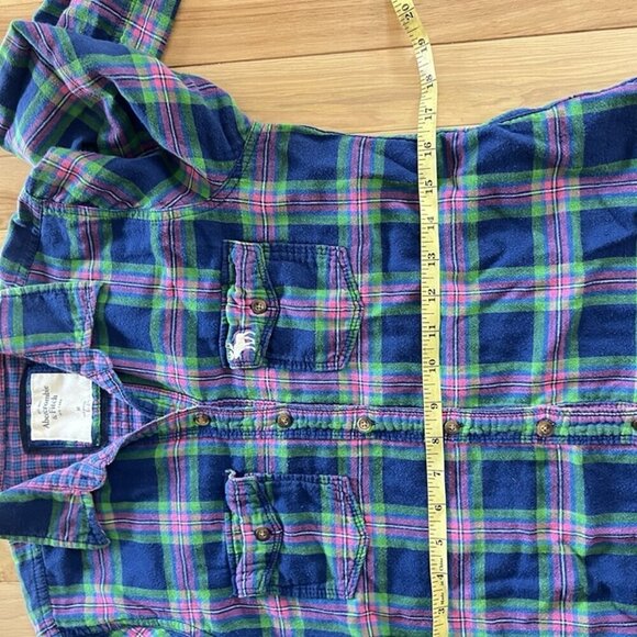ABERCROMBIE & FITCH Women’s S Blue Pink Plaid Button Up Shirt Y2K Preppy Fitted - Picture 6 of 7
